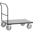 Chariot avec poignée de poussée, acier/bois, gris anthracite, jusqu'à 600 kg, l. 1200 x P 800 mm, roulettes TPE