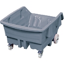 Chariot basculant, polyéthylène, gris, L 1170 x P 1590 x H 1100 mm, 1000 l, hauteur de l'auge pour vrac 670 mm, jusqu'à 250 kg