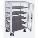 Chariot d'armoires, panneau acier/MDF, gris clair/gris foncé, 5 étagères, 1045 x 685 mm, toit et porte à double battant, verrouillable, EasySTOP, jusqu'à 500 kg