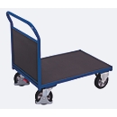 Chariot d'extrémité, acier/plaque de sérigraphie, bleu gentiane/marron foncé, L 1025 x l 700 mm, roulettes en caoutchouc plein avec EasySTOP, jusqu'à 1000 kg