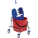 Chariot de nettoyage à roulettes, 1 bac, chromé, seau de 25 litres, avec presse à mâchoires professionnelle, armature en métalSeau à roulettes 1 bac, chromé, Seau de 25 litres, avec presse à mâchoires professionnelle