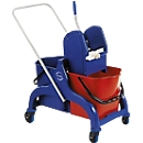 Chariot de nettoyage double-bac Poly III, volume 30 litres (2 seaux de 15 litres), avec presse à mâchoires et roulettes