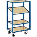 Chariot de préparations de commande Rollcart, pour bacs Euros, avec 4 étages en bois avec socle, L 740 x l. 480 mm, capacité de charge 200 kg, sans bacs