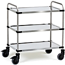 Chariot de service à 3 étages en acier inoxydable Fetra, L 870 x l. 570 x H 950 mm, roulettes en TPE, inox