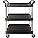 Chariot de service Rubbermaid Utility Cart, 3 étagères, jusqu'à 90 kg, modèle ouvert, noir