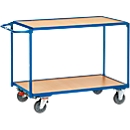 Chariot de transport à 2 étages Fetra, L 850 x l. 500 mm, capacité de charge 300 kg, bleu brillant RAL 5007