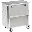Chariot de transport en aluminium, côté long abaissable, 355 litres, avec couvercle