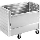 Chariot de transport en aluminium, côté long abaissable, 650 litres, sans couvercle