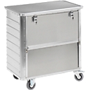 Chariot de transport en aluminium, volume 355 L, 2 parois longitudinales abaissables, avec couvercle