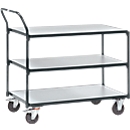 Chariot de transport ESD, 3 étages, L 850 x l. 500 mm, jusqu’à 300 kg, acier/bois, gris ardoise