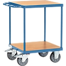 Chariot de transport, lourd, 2 étages, L 600 x l. 600 mm, jusqu'à 500 kg, acier/bois, bleu