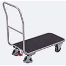 Chariot plate-forme, aluminium/plaque sérigraphique, aluminium argenté/marron foncé, L 845 x l 440 mm, avec tube transversal, roulettes en TPE avec EasySTOP, jusqu'à 200 kg