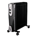Chauffage Gutfels HR 32011 sw, 800/1200/2000 W, 3 niveaux, 11 ailettes, poignée de transport, thermostat, roulettes de transport, L 490 x P 230 x H 540 mm, noir