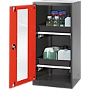 Chemikalienschrank Asecos CS-CLASSIC-G, Flügeltür und Glasausschnitt, 2 Auszüge, H 1105  mm, verkehrsrot