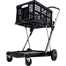 CLAX® folding mobile, 2 shelves, load capacity up to 60 kg, swivel &amp; fixed castors, incl. 46 l folding box, aluminum &amp; plastic, black/black