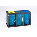 Colector de residuos reciclables VAR Tetris, estación de 3 unidades, con aro de sujeción, acero
