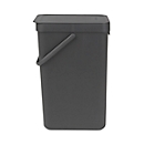 Collecteur de déchets Sort & Go, rectangulaire, avec support mural, couvercle et poignée, 16 L, plastique, gris
