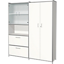 Combikast Toledo, met zicht-achterwand, 2 schuifladen, 5 ordnerhoogten afsluitbaar, B 1580 x D 380 mm, wit