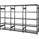 Combinaison de rayonnages ORDO Business, 1 rayonnage de base + 2 rayonnages additionnels, 15 tablettes, modulable, charge admissible par tablette 140 kg, charge admissible par élément 1200 kg, L 3080 x P 435 x H 2000 mm, noir profond