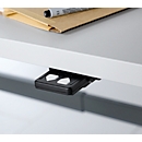 Comfort desk, electrically height-adjustable, rectangular, C-foot, W 1600 x D 800 x H 655-1305 mm, light gray/white aluminum RAL 9006