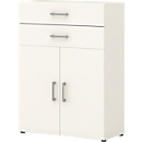Commode de bureau TEMPIO, en bois, 2 portes, 2 tiroirs, 3 OH, L 800 x P 340 x H 1070 mm, blanc/blanc