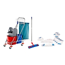 Complete set double bucket trolley, 2 x bucket 17 l, plastic press, 10 mop cloths