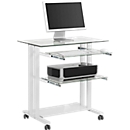 Computertisch mit Rollen, Glasplatte, Metallgestell, 2 Auszüge, B 800 x T 510 x H 837 mm