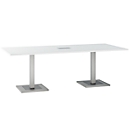 Conference table, with table connection panel, up to 8 persons, rectangle, stand, W 2200 x D 1000 x H 720-820 mm, white/silver