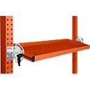 Consola de almacenamiento inclinable Manuflex, para serie Universal o Profi, profundidad útil 195 mm, para anchura de mesa 2500 mm, rojo anaranjado