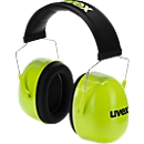 Coquille anti-bruit K4 uvex, mousse à mémoire de forme, SNR 35 dB, EN 352-1, longueur ajustable, rembourrage bandeau tête, vert néon