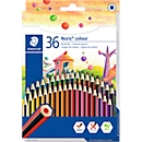 Crayons de couleur Staedtler Noris® colour 185, HB, à section hexagonale, antidérapants et résistants à la casse, en WOPEX certifié PEFC®, assortiment de couleurs, 36 pièces
