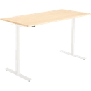 Desk, electrically height-adjustable, rectangular, T-foot, W 1600 x D 800 x H 705-1205 mm, maple/cream white