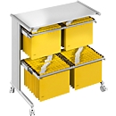 Desserte mobile pour dossiers suspendus Pragma, 2 étages avec double rangée, plateau gris clair, sans dossiers suspendus
