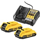 DEWALT Akku-Starter-Set DCB1104D2, 18V 2Ah, Li-Ion, Ladestrom 4A, kompakt, für 10,8/14,4/18/54V Akkus