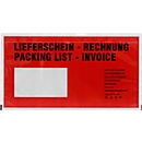 Dokumententasche DEBATEC DIN lang, rot, selbstklebend, Druck Lieferschein/Rechnung