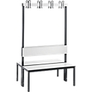 Dressing room bench Basic Plus, two-sided, backrest, without shoe rack, frame blackish grey RAL 7021, W 1000 mm, white finish