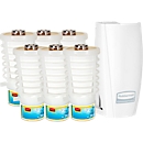 Duftspender Rubbermaid TCell 1.0, inkl. 6x Nachfüllflasche, Duftrichtung Blue Splash, für bis zu 90 Tage, B 73 x T 74 x H 150 mm, weiss