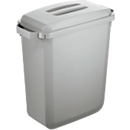 Duurzame Durabin Eco afvalbak, 60 L, met deksel, 2 draaggrepen, B 590 x D 282 x H 600 mm, gerecycled kunststof in Blaue Engel kwaliteit, grijs