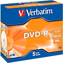 DVD-R Verbatim®, jusqu'à 16 fois, 4,7 Go / 120 min., Jewelcase 5 pièces