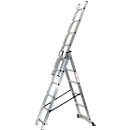 Echelle polyvalente SZ métal, 3 éléments, avec 3 x 6 barreaux, jusqu'à 150 kg, EN 131, traverse, sécurité anti-écartement, aluminium