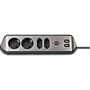 Eck-Steckdosenleiste brennenstuhl® estilo, 4-fach + USB-Ladefunktion, IP20, mit Kabel & Klebepads, L 70 x B 100 x H 300 mm, schwarz-silber