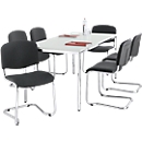 Economy set basculante ISO Swing, apilable, cubierta negra, dimensiones del asiento An 430 x Pr 420 x Al 470 mm, 6 piezas + mesa de conferencias, gris claro, An 1600 x Pr 800 x Al 720 mm