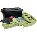 Emergency leakage set in suitcase with wheels, removable lid, 132 pcs., for chemicals yellow, 150 l absorption capacity
