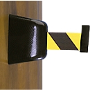 Enrouleur de sangle mural, fixation par vis, 5 m, sangle noire/jaune