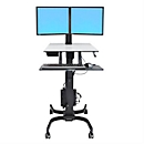 ergotron® WorkFit-C Dual sit-stand workstation, work surface, height adjustable duo monitor arm &amp; keyboard tray, cable management, black-grey