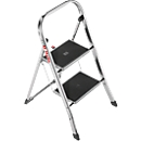 Escabeau pliant Hailo K70 StandardLine, 2 marches, hauteur de travail 2,47 m, arceau de sécurité &amp; sécurité anti-pliage, jusqu'à 150 kg, aluminium, argent