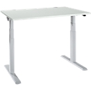 Escritorio Schäfer Shop Select ERGO-T 2.0, regulable en altura eléctricamente, rectangular, pie en T, ancho 1200 x fondo 800 x alto 640-1300 mm, aluminio gris claro/blanco