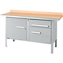 Établi à caisson Schäfer Shop Select PWi 150-3, plateau en hêtre multiplex, avec chant en acier, jusqu'à 750 kg, L 1500 x P 700 x H 840 mm, aluminium blanc