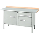 Etabli à caisson Schäfer Shop Select PWi 150-3, plateau en hêtre multiplex, avec couvercle en acier, jusqu'à 750 kg, L 1500 x P 700 x H 840 mm, gris clair