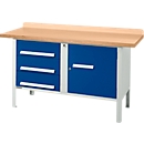 Établi à caisson Schäfer Shop Select PWi 150-4, plateau en hêtre multiplex, jusqu'à 750 kg, L 1500 x P 700 x H 840 mm, bleu gentiane